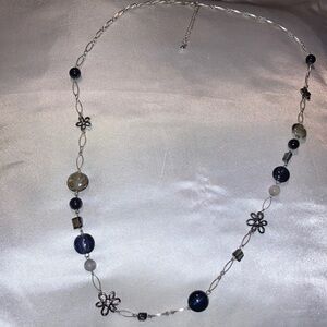 Silver Chain‎ and Blue Beaded Necklace